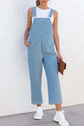 Casual Street Print Pocket Square Collar Sleeveless Loose Denim Jumpsuits