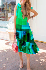 Sweet Bohemian Color Block Patchwork Frenulum V Neck Dresses