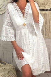 Sweet Elegant Solid Hollowed Out V Neck Princess Dresses