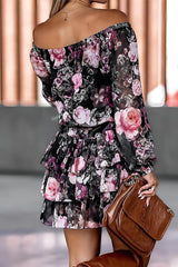 Street Print Bandage Frenulum Off the Shoulder Waist Skirt Dresses