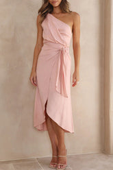 Sweet Elegant Solid Asymmetrical Oblique Collar Irregular Dress Dresses