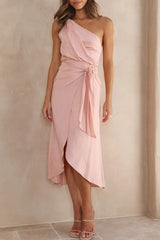 Sweet Elegant Solid Asymmetrical Oblique Collar Irregular Dress Dresses