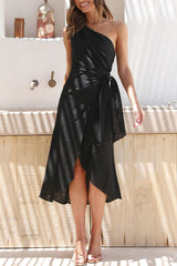 Sweet Elegant Solid Asymmetrical Oblique Collar Irregular Dress Dresses