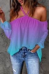 Casual Print Patchwork Backless Halter T-Shirts