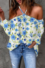 Casual Print Patchwork Backless Halter T-Shirts