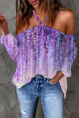 Casual Print Patchwork Backless Halter T-Shirts