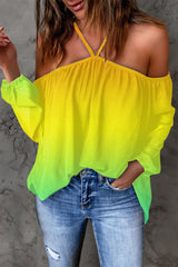 Casual Print Patchwork Backless Halter T-Shirts
