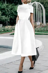 Celebrities Elegant Solid Solid Color O Neck Waist Skirt Dresses