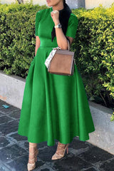 Celebrities Elegant Solid Solid Color O Neck Waist Skirt Dresses