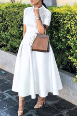 Celebrities Elegant Solid Solid Color O Neck Waist Skirt Dresses