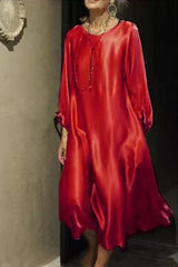 Celebrities Elegant Solid Solid Color Bright Silk O Neck Long Sleeve Dresses