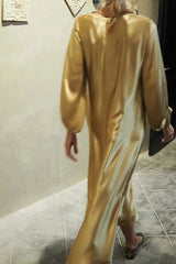 Celebrities Elegant Solid Solid Color Bright Silk O Neck Long Sleeve Dresses