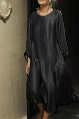 Celebrities Elegant Solid Solid Color Bright Silk O Neck Long Sleeve Dresses