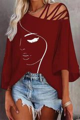 Casual Print Patchwork Oblique Collar T-Shirts