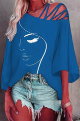 Casual Print Patchwork Oblique Collar T-Shirts