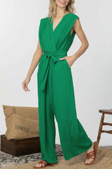 Casual Work Solid Frenulum V Neck Loose Jumpsuits