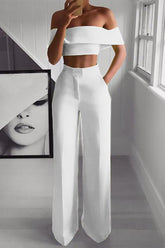 Sexy Simplicity Solid Solid Color Off the Shoulder Short Sleeve Two Pieces