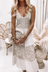 Sweet Elegant Solid Lace V Neck Vest Dress Dresses