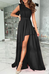 Elegant Formal Solid Backless Oblique Collar Evening Dress Dresses(3 Colors)