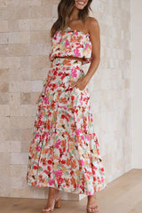 Sweet Elegant Floral Asymmetrical Oblique Collar Short Sleeve Two Pieces