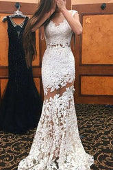 Elegant Formal Solid Lace Hollowed Out V Neck Evening Dress Dresses