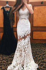 Elegant Formal Solid Lace Hollowed Out V Neck Evening Dress Dresses