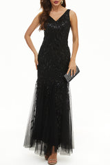 Elegant Formal Patchwork Embroidered V Neck Evening Dress Dresses