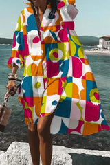 Casual Print Contrast Turndown Collar Shirt Dress Dresses(10 Colors)
