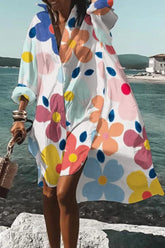 Casual Print Contrast Turndown Collar Shirt Dress Dresses(10 Colors)