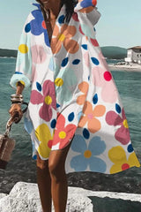 Casual Print Contrast Turndown Collar Shirt Dress Dresses(10 Colors)