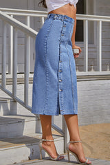 Elegant Solid Buckle Slit High Waist Pencil Solid Color Bottoms