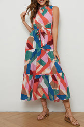 Elegant Geometric Print Patchwork Half A Turtleneck A Line Dresses