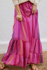 Coastal Comforts Ethnic Print Drawstring Elastic Waist Maxi Skirt