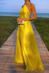 Sexy Simplicity Solid Metal Accessories Decoration Halter Sleeveless Dress Dresses