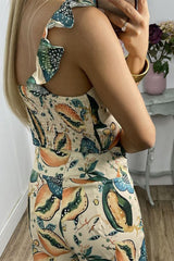 Street Print Patchwork V Neck Sleeveless Two Pieces
