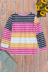 Casual Striped Contrast V Neck Plus Size Tops