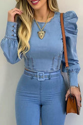Elegant Solid Fold O Neck Tops
