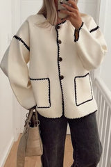 British Style Elegant Solid Patchwork Pocket O Neck Outerwear