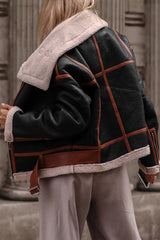 Casual Street Color Block Contrast Turndown Collar Outerwear