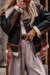 Casual Street Color Block Contrast Turndown Collar Outerwear
