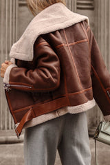 Casual Street Color Block Contrast Turndown Collar Outerwear