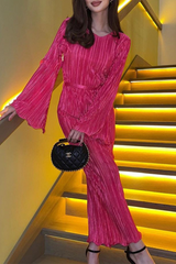 Elegant Solid Pocket Fold O Neck A Line Dresses