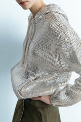 Street Solid Patchwork Pocket Hooded Collar Tops
