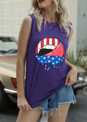Lip Printed Round Neck Sleeveless Tank Top