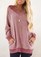 Long Sleeve V Neck Patchwork Shirt