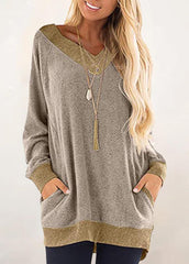Long Sleeve V Neck Patchwork Shirt