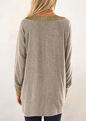 Long Sleeve V Neck Patchwork Shirt