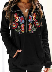 Long Sleeve Stand Collar Printed Top