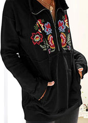 Long Sleeve Stand Collar Printed Top