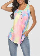 Button Gradient Sleeveless Round Neck T-shirt